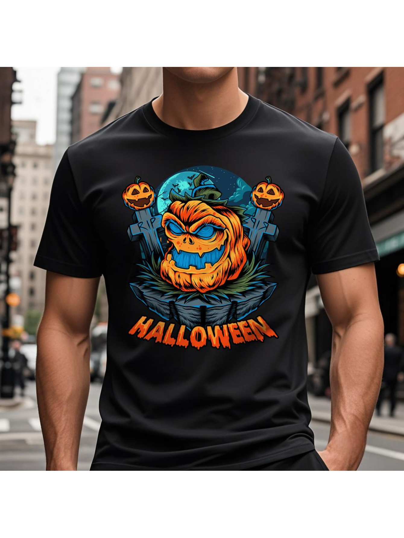 Dongdumaoyi Cotton Black S-3Xl Short Sleeve Graphics White T Shirts Round Collar Adult Men 180G Halloween a41b