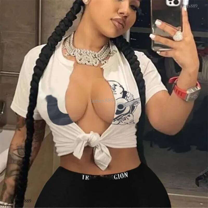 2025 Summer Designer Tracksuits For Womens Sexy Open Chest Strap Fashion Short Sleeve T-shirts And Shorts Two 2 Piece Set Outfits