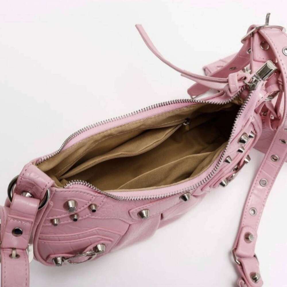 Shoulder Crossbody Female Gothic Rivet Crocodile PU Leather Saddle Bag With Purse Vintage Grunge Punk Rock Fashion Y2k