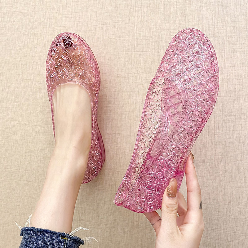 Anti slip crystal shoes transparent women's sandals summer outdoor wedge women's sandals designer sandals women's flat hole shoes
