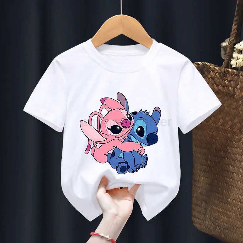 Disney Lilo Stitch Childrens Clothing Short Sleeved Disney T-shirt Anime Movie Character Tops Summer New Products Sweat Absorption W250617