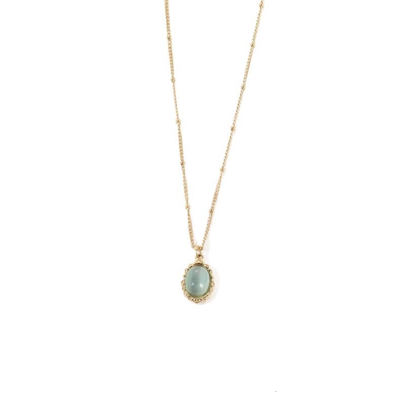 Fashion Light Style High-end Sense Lace Edge Freshwater Blue Cat's Eye Stone Necklace for Women Titanium Steel Elegant Non-fading Jewelry