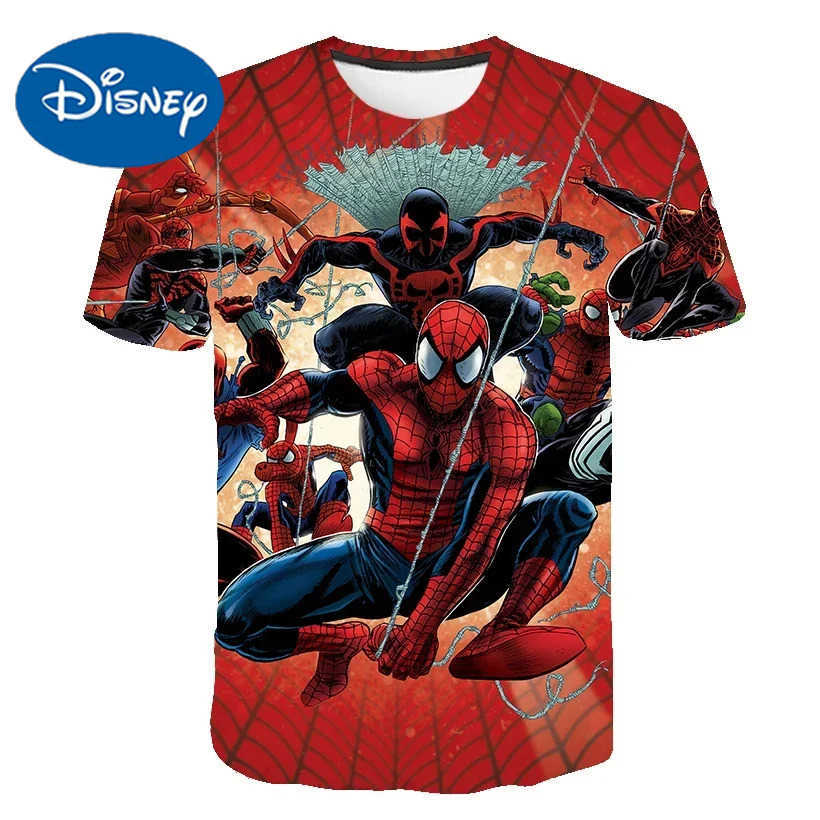 Disney Disney Spiderman 3D Print Super Cool Fashion T-Shirt Boys Short Sleeve 4-14 Years Summer T Shirt Kids Casual Children Tops W250617