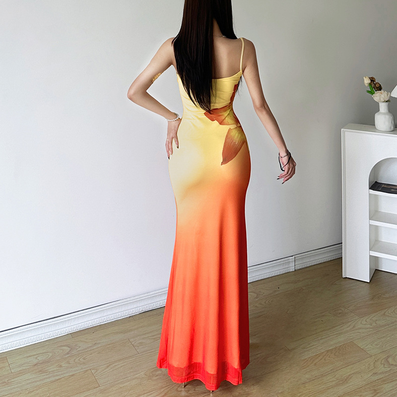 B616Cross-border European and American style summer new women's clothing street fashion sexy suspender long dress female