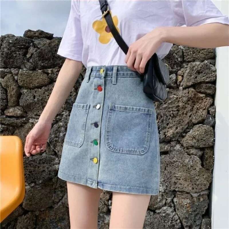 Woman Denim Skirt Short with Pocket Y2k Vintage Korean Fashion Chic and Elegant Clothing Sales High Waist Jeans Skirts for Women
