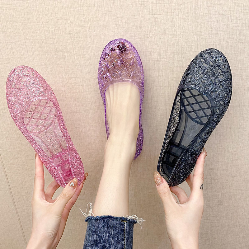 Anti slip crystal shoes transparent women's sandals summer outdoor wedge women's sandals designer sandals women's flat hole shoes