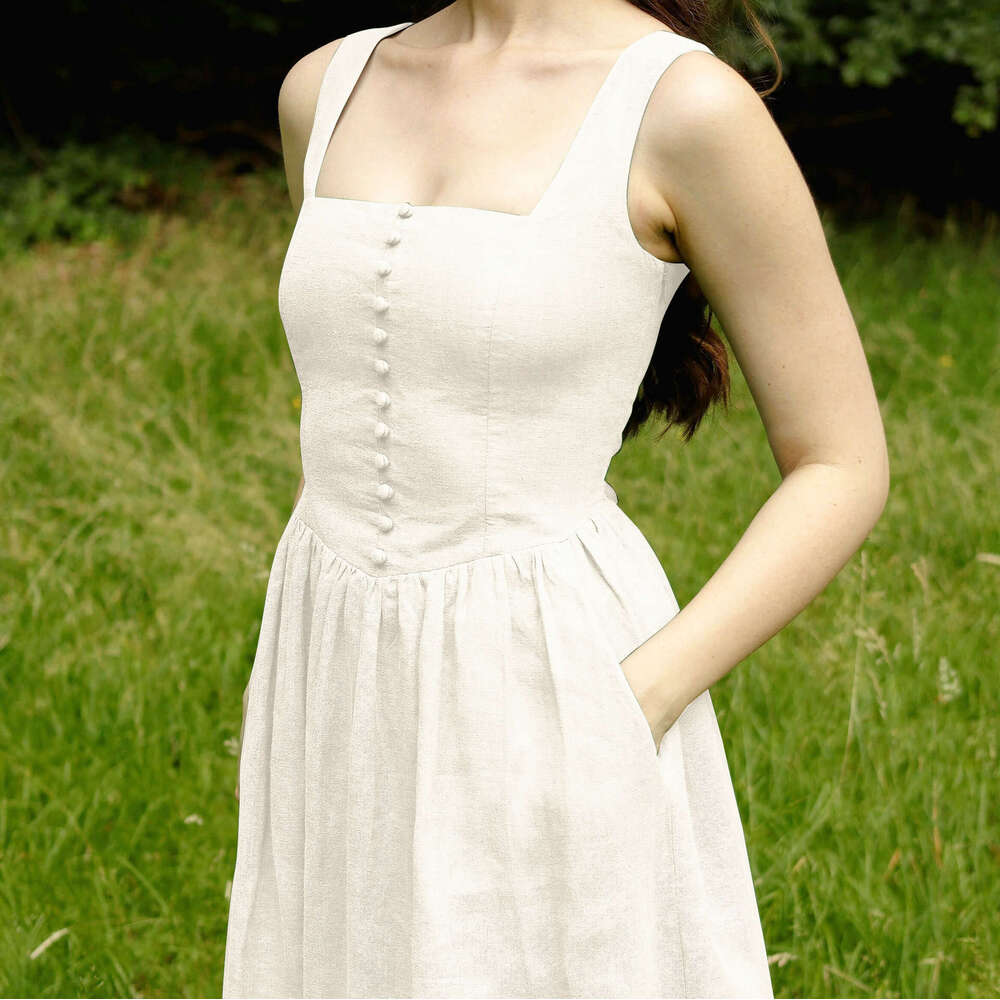 Promdress Plus Size Dresses Sexy Maxi Dress for Women N587 Summer 2025 Solid Color Linen Slim Fit A-line Mid-length Tank Dress French Style Womens Fas