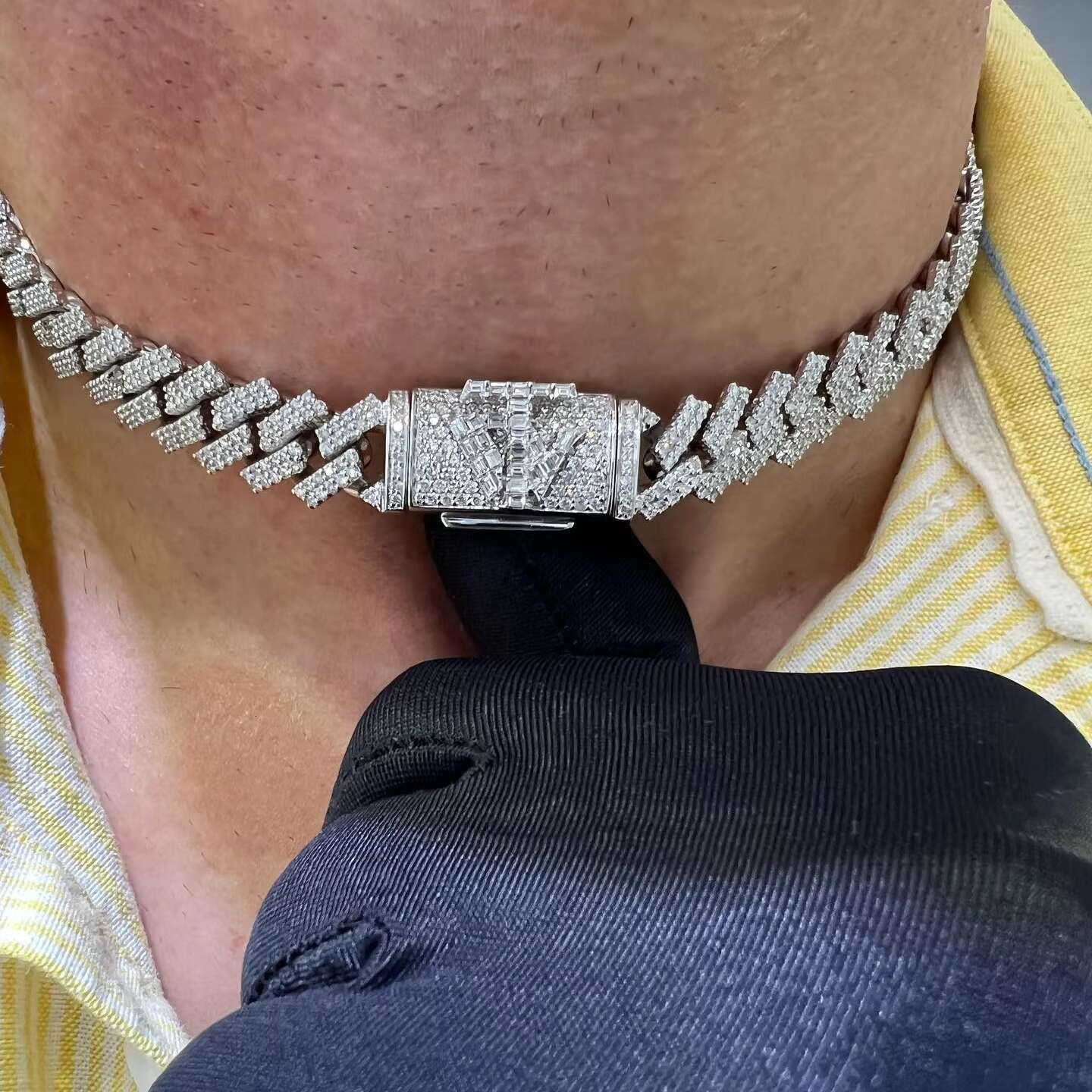 Hip Hop Cuban Link Chain Vvs Iced Out Moissanite 15mm Silver 925 18K Gold Plated Moissanite Cuban Chain