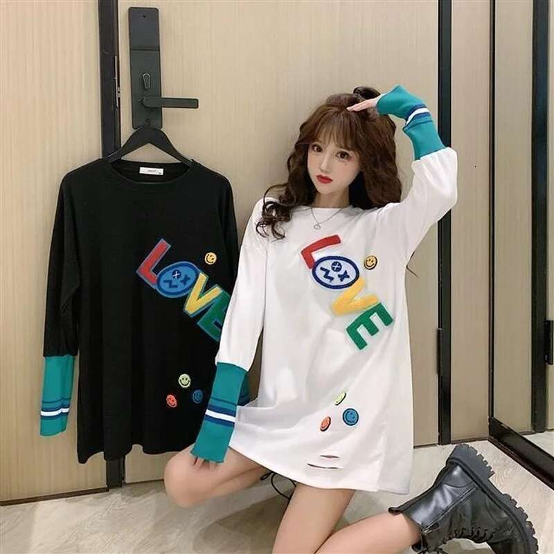 Top for Women Long Sleeve T Shirts Female New In Glitter Tall Fitted Pulovers Cool Clothes 90s Original Grunge Loose Xxl O Tees