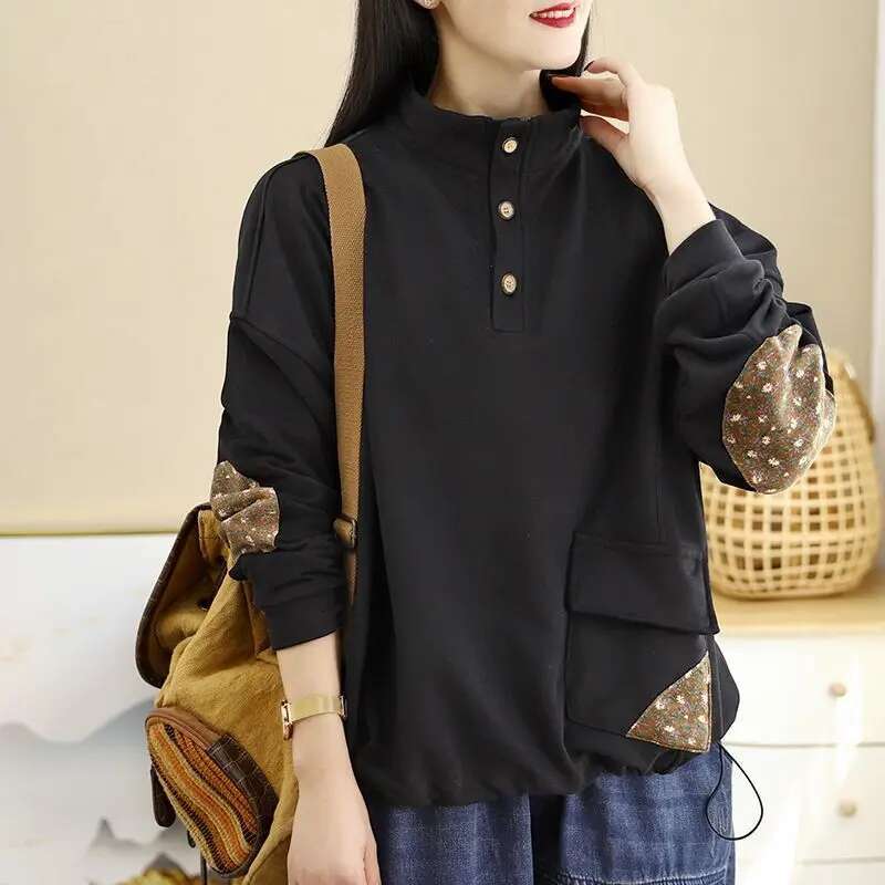 Sweatshirts for Women Pullovers Button Female Clothes Plain Long Sleeve Essential Kpop M Korean Fashion Basic Tops 2000s Emo Xxl