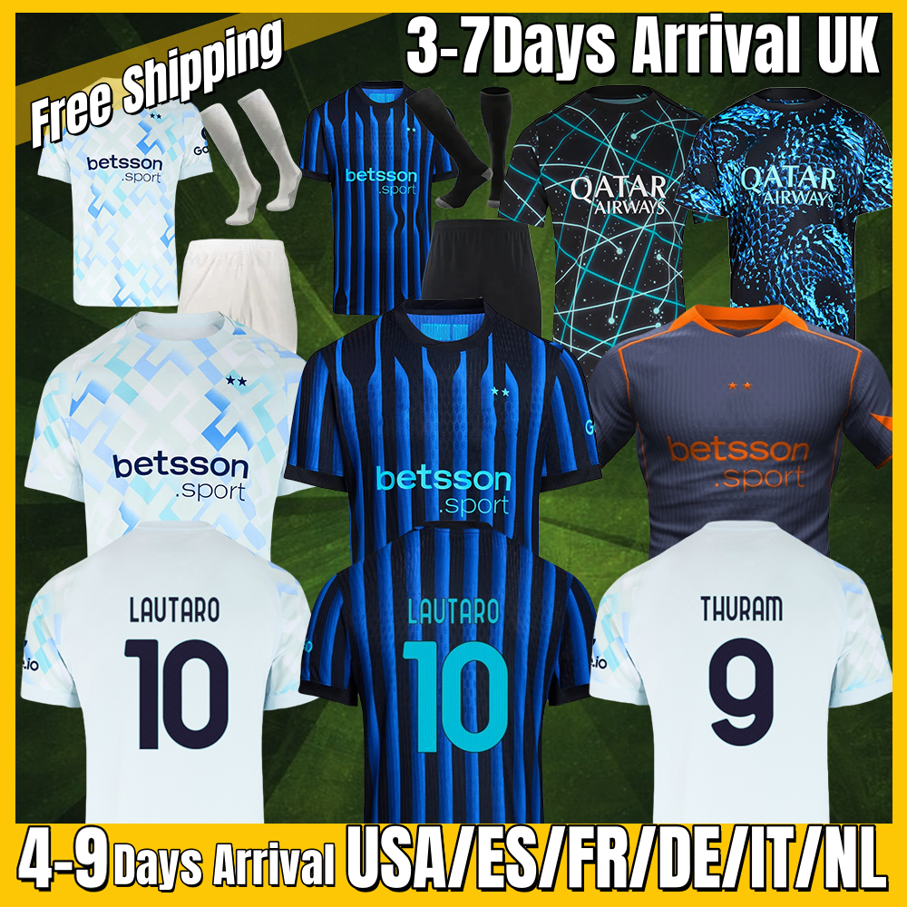 2024 2025 26 InterS soccer jerseys MILANs LUKAKU InterS 2025 2026 LAUTARO BASTONI DE VRIJ ARNAUTOVIC BARELLA FRATTESI football shirt kids kit Player Fans S-4XL