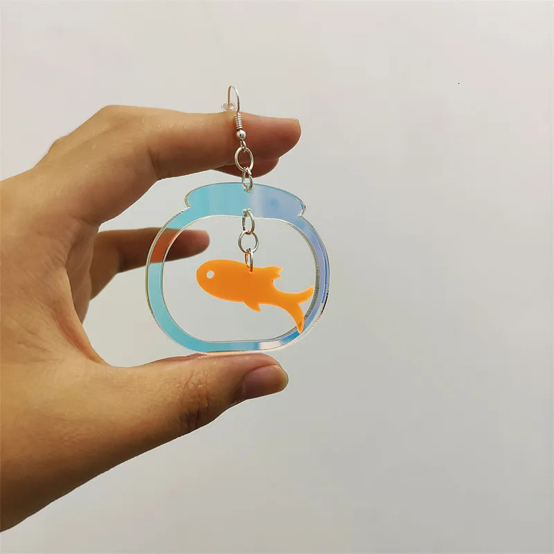 KUGUYS Cute Iridescent Fish Tank Drop Earrings for Women Acrylic Jewelry Interesting Accessories 250610