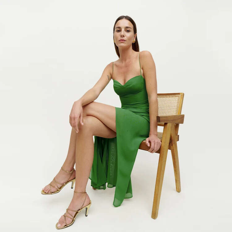 Womens Dresses Beach Dress Maxi Dress Vestidos Dress N231 Summer 2025 Solid Color Split Mid-length Slim Fit Strap Dress French Style Womens Fashion