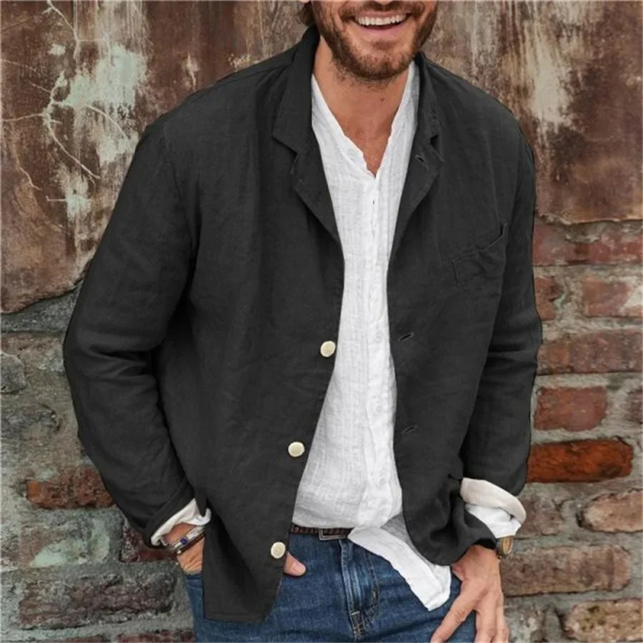 Cotton Linen Mens Extremely Thin Jacket Spring Summer Solid Lapel Shirts Casual Coat Men thin Loose Blazers Basic Cardigan 250617