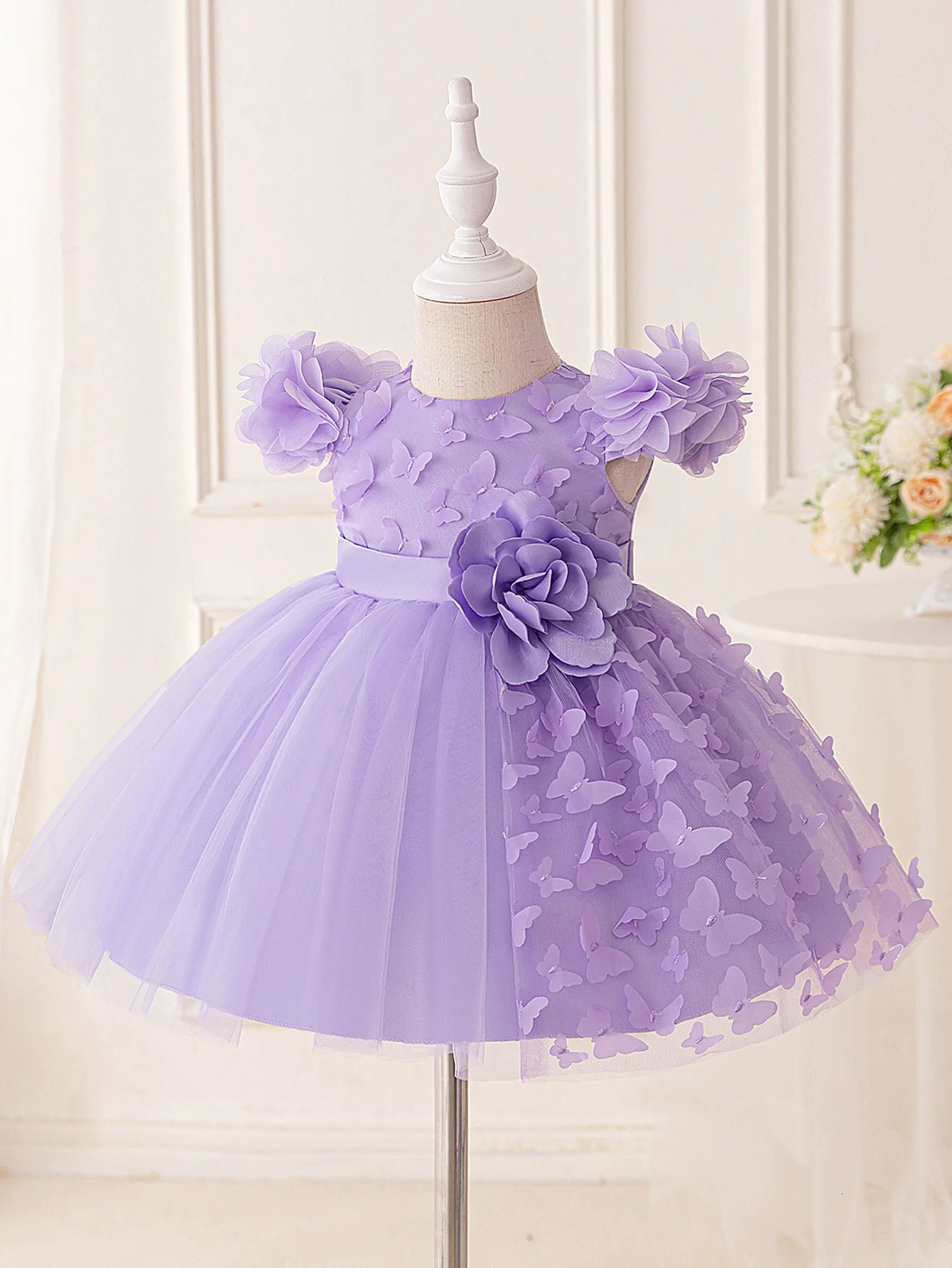 Baby girl purple butterfly dress romantic girl cute floral sweet holiday dress perfect for summer outings charming butterfly 250617