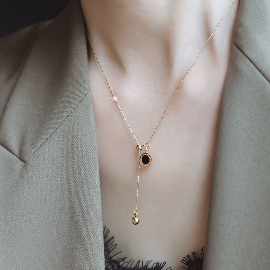 Fashion Light Style Simple Elegant Double-Sided Roman Tassel for Women High-End Titanium Steel Non-Fading Necklace
