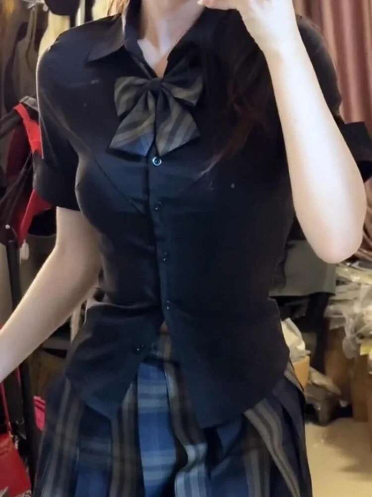 Button Woman Top Up With Short Sleeve Chiffon Shirts Blouses For Women S Xxl Premium Streetwear Cool Elegant Social Tall