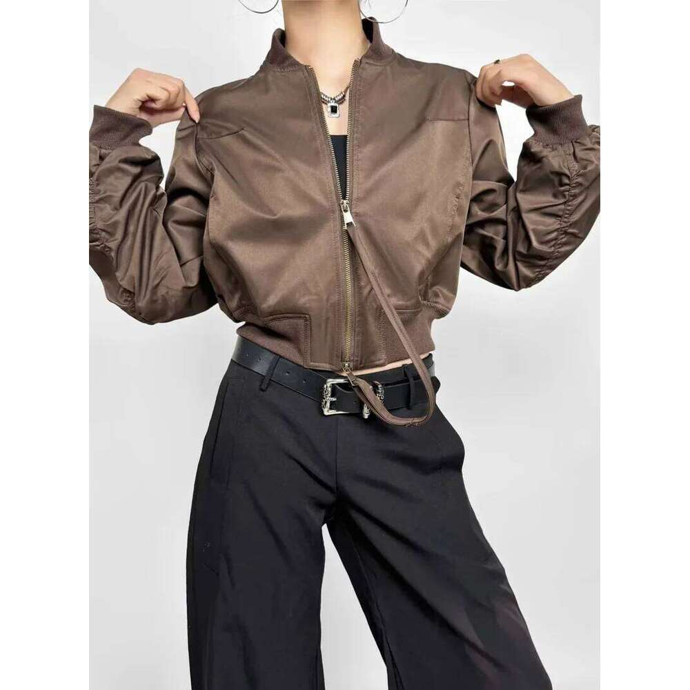 Women Crop Bomber Jacket With Ruched Detail 5 Colours