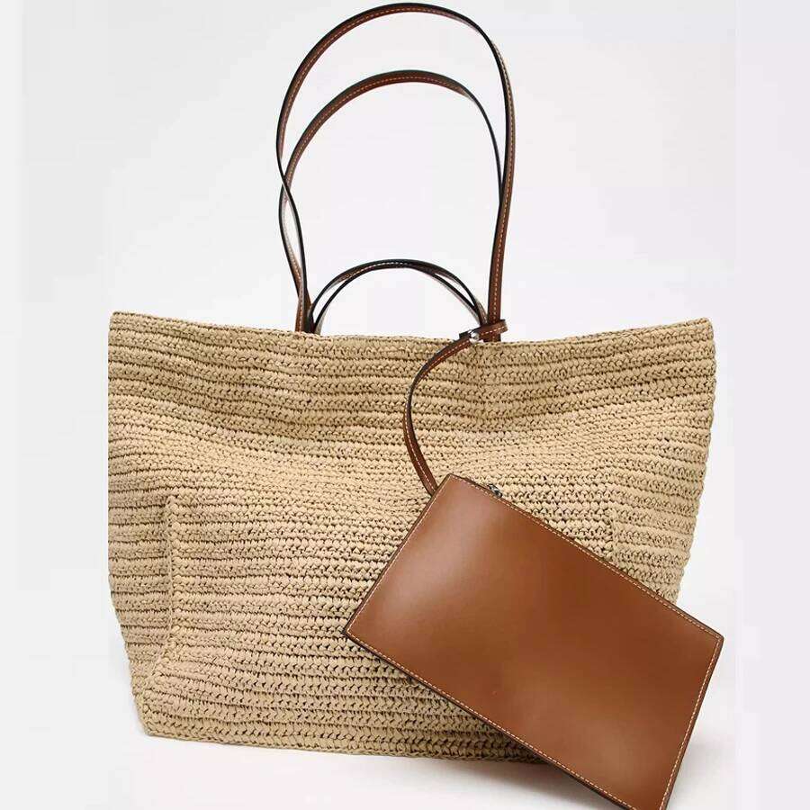 Casual Large Capacity Straw Tote Bag Designer Woven Women Shoulder Bags Handmade Summer Beach Handbags With Small Purses 2025