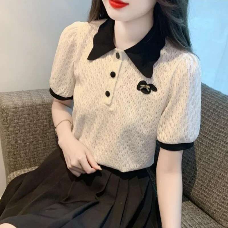 Slim Female Tee Womens Polo Shirts Summer Outfit High Quality Korean Popular Clothes Clothing Trend 2025 Pretty Sales T-shirts