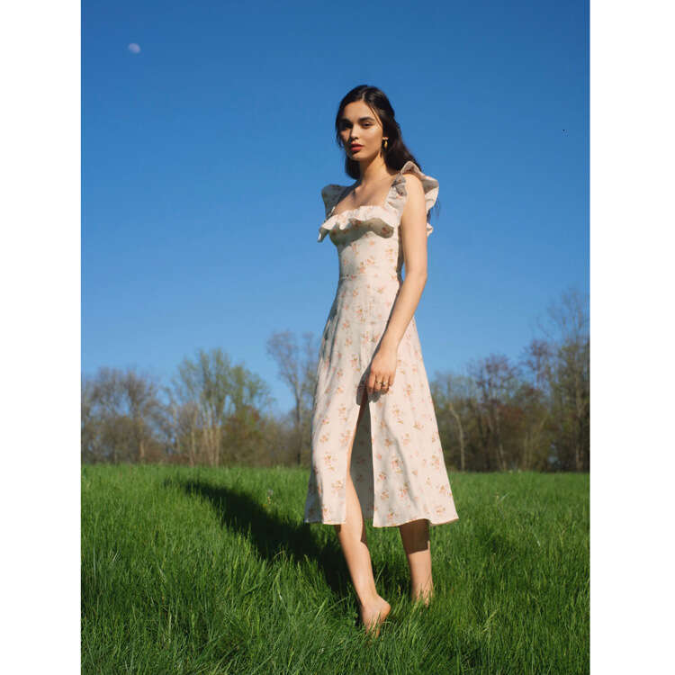 Vestido De Mujer Party Dresses for Women Goth Fulllace Dress 222ref Linen Floral Sleeveless Long Slimming Waist Dress Summer New French Style Womens F