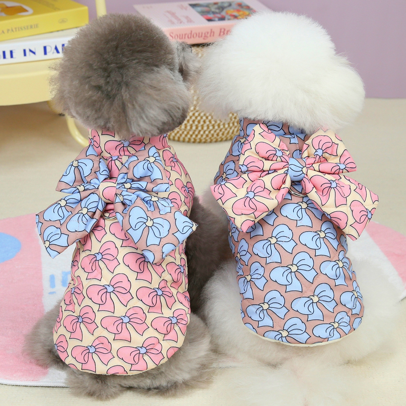 Dog Bow Fleece Vest Sweater Winter Jacket for Small and Medium Dogs with D-Ring, Large Bow Decoration Cold Weather Warm Dog Coat for Dogs Girls XL A55