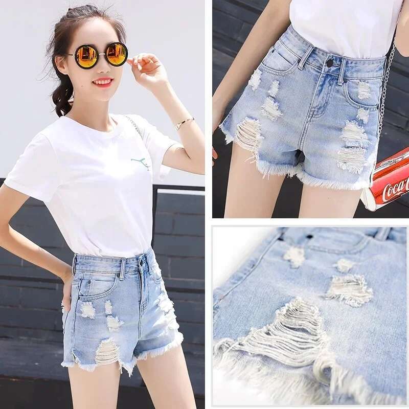 Denim Shorts for Women Micro Mini Short Jean Pants Woman Ripped With Waist Pocket Fashion Clothing 2025 Flowy Hot Casual Elegant