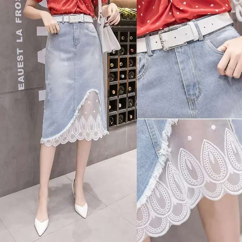Jeans Skirts for Women Fashion Mesh Splicing High Waist Woman Denim Skirt Korean Style Luxury Elegant Y2k Vintage Clothing Sales