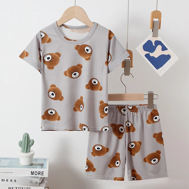2-Pcs Childrens Casual Cute Home Service Suit Boy Casual Joker Bear Print Short Sleeve Girl Comfortable Joker Sweet Shorts Suit 250617