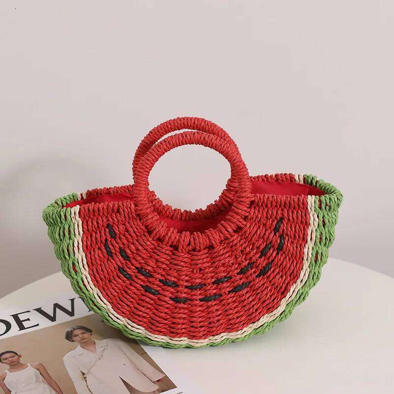 Cute Watermelon Straw Candy Color Woven For Women Handbag Fruit Kiwifruit Beach Bag Bohemian Crochet Travel Bags Clutch