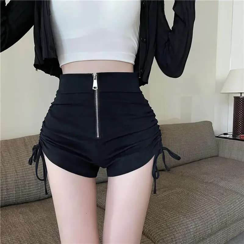 Skinny Woman Short Pants Zipper Micro Mini Tight Boxer Draw Rope Booty Normal Elasticty Design Comfy Aesthetic Shorts for Women