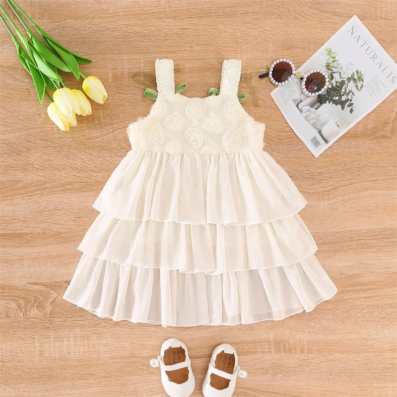 Lioraitiin Toddler Girls Sleeveless Dress Casual Summer Cute Floral Bows Layered A-Line Dress for Beach Party Cute Clothes 250617
