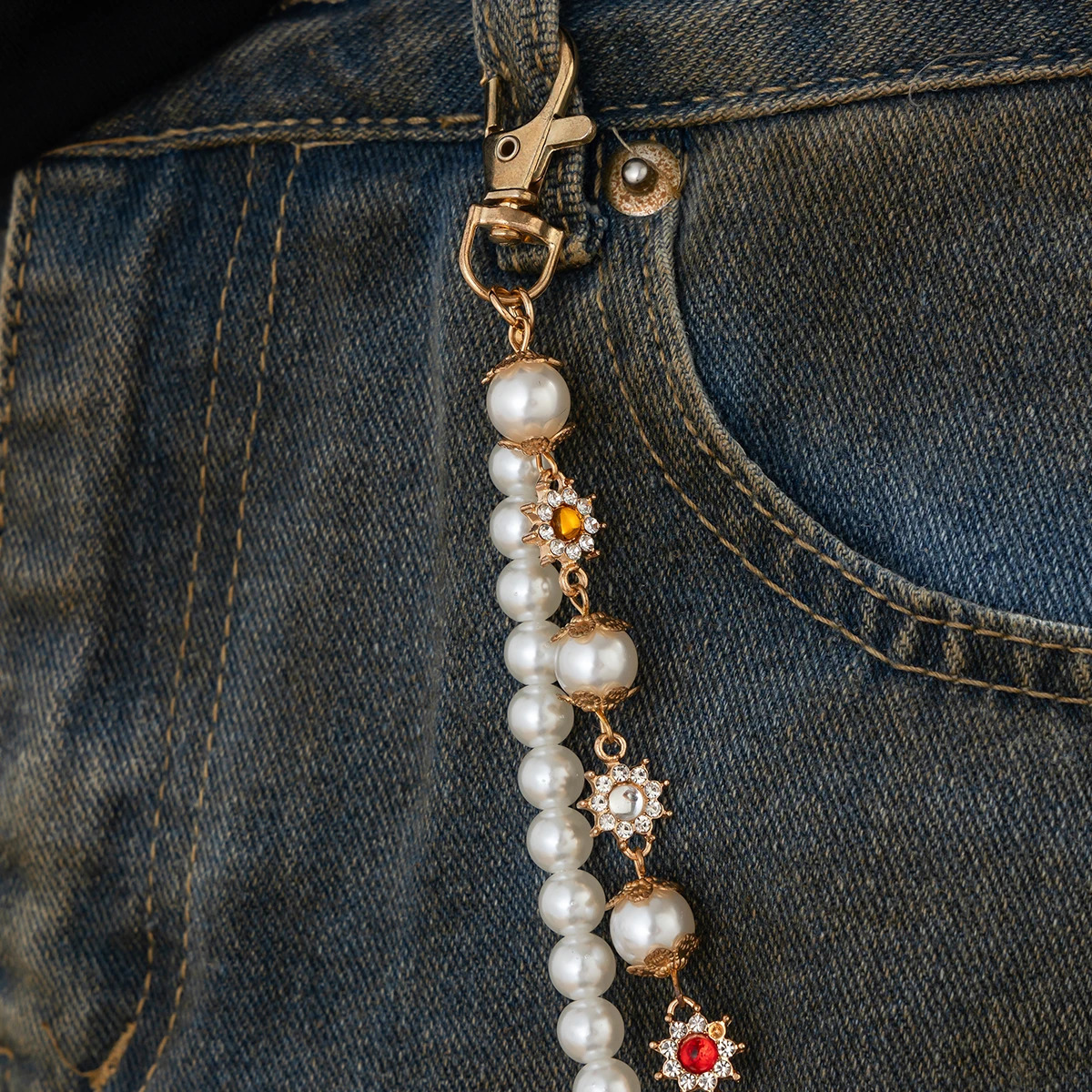 Salircon Exquisite Pearl Keychain Wallet Belt Chain Men Women Punk Trousers Hipster Pant Chain HipHop Jewelry 250616