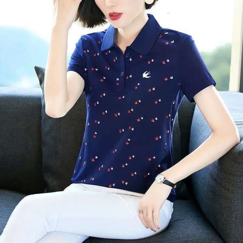 Short Sleeve Womens Polo Slim Female Tee Pretty Casual Tops Youthful Elegant Korean Clothing with Collar in Trend 2025 T-shirts