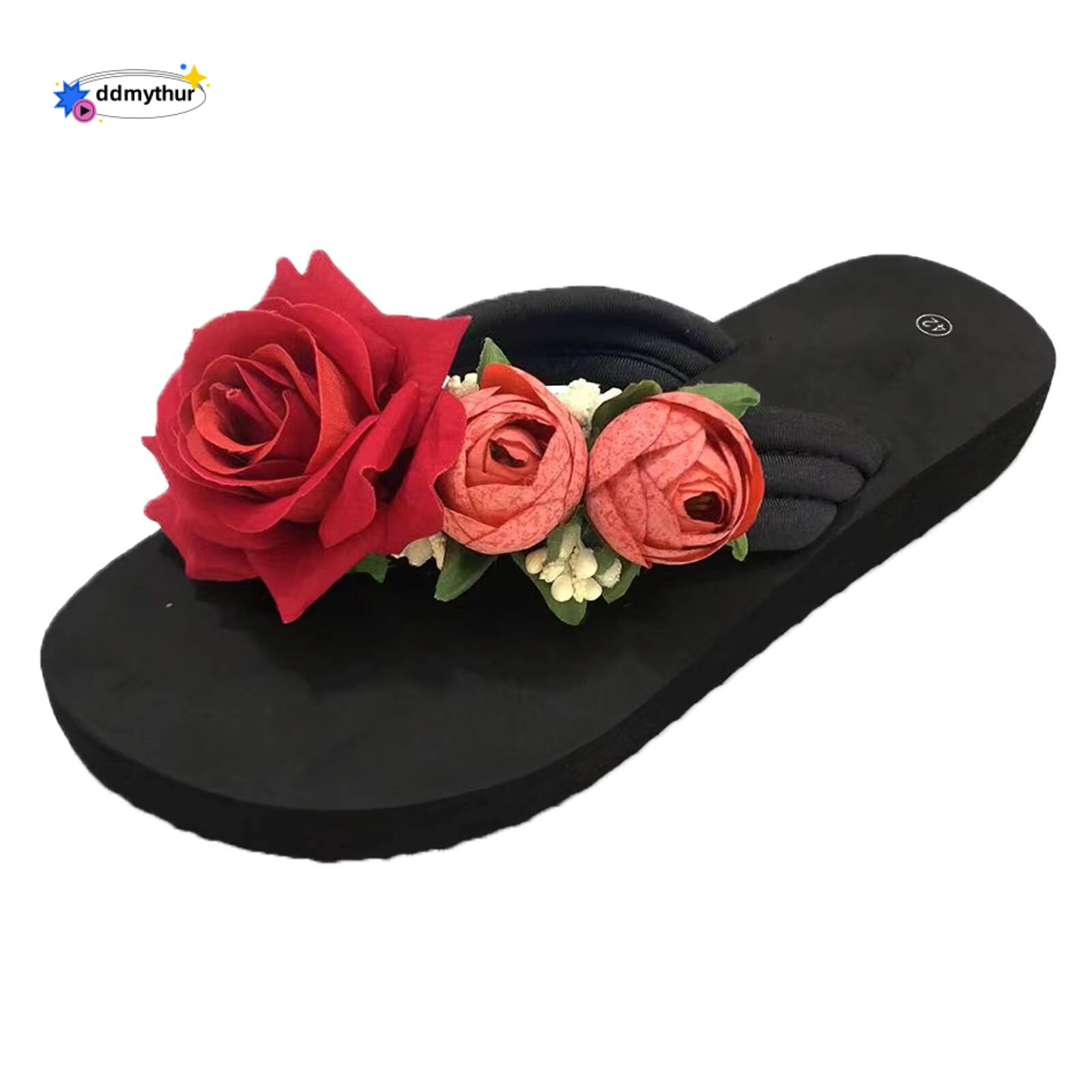 Open Toe Flowers Slippers For Women Ladies Summer Flip Flops Bohemian Casual Shoes Womens Rose Decoration Sandals ddmythur