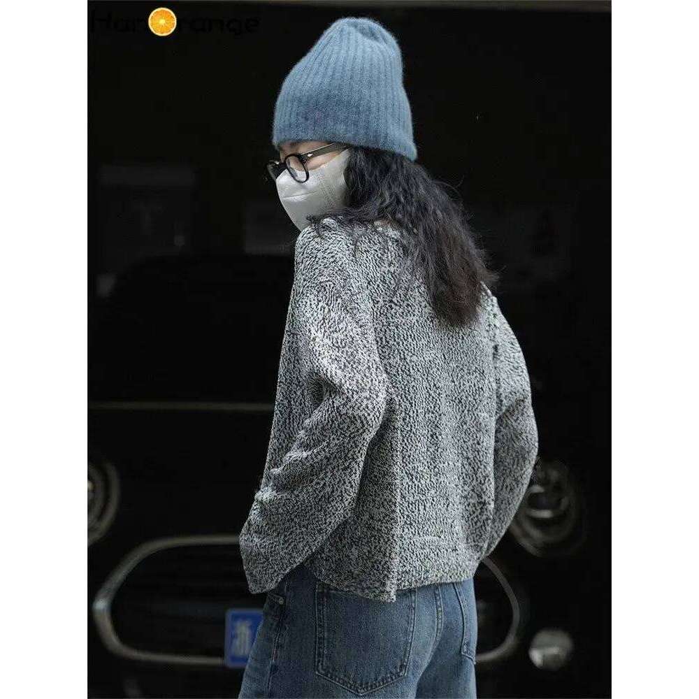 HanOrange 2024 Spring Lazy Mixed Color Two-piece Knit Sweater Set Women Loose O-neck Sleeveless Waistcoat + Cardigan Female