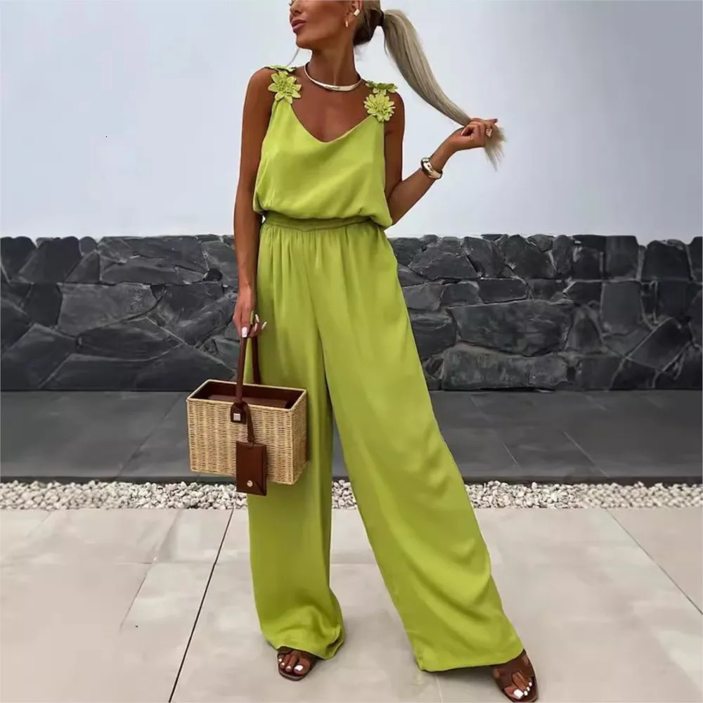 Spring Summer Sexy Suspender Jumpsuit For WomenS Fashion Waist Relaxed Sleeveless Vacation Female Elegant Jumpsuit Pants 250616