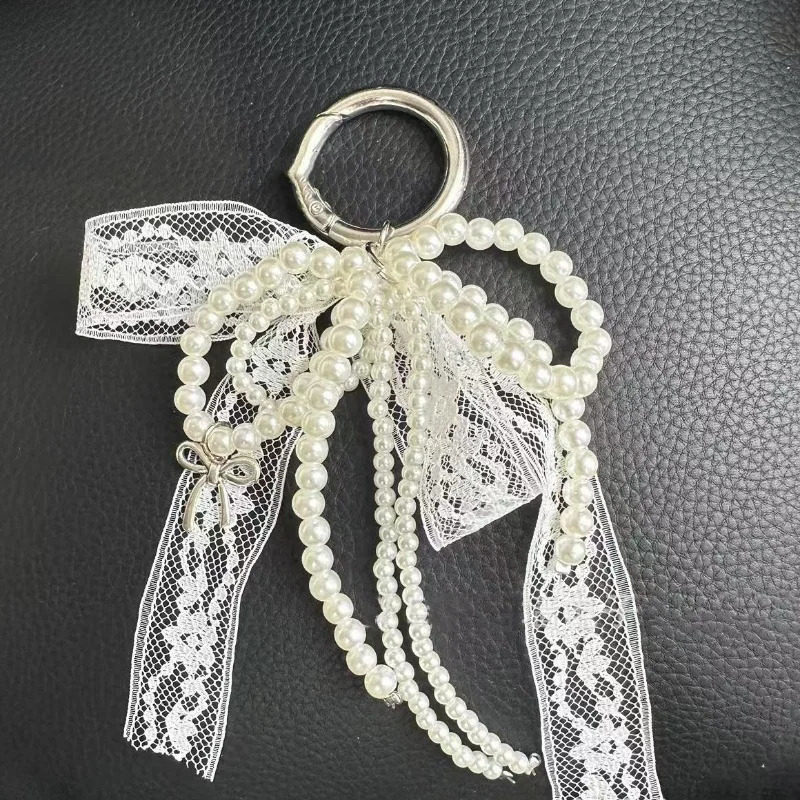 2025 Pearls Lace Bowknot Keychain Sweet Beaded Pendant Keyring for Women Handbag Backpack Key Chain Exquisite Ornament 250616