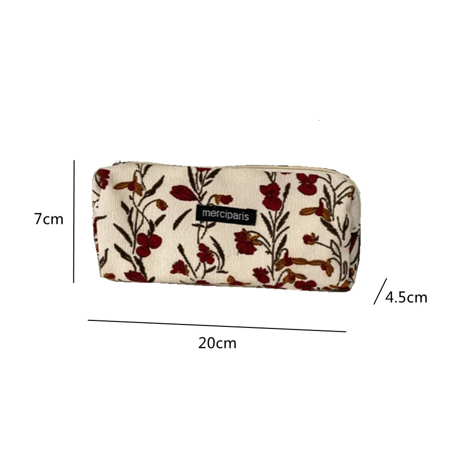 Cute Floral Corduroy Pencil Case Small Cosmetic Lipstick Travel Portable Storage Bag Stationery Pen Makeup Handbag Organizer 250614