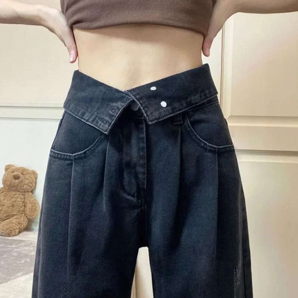 High Waist Shot Straight Leg Womens Jeans Trousers Black Pants for Woman on Sale Stretched Harajuku Fashion Stylish Medium Wash