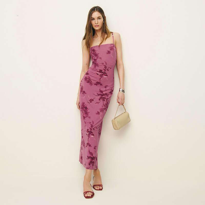 Black Dress Maxi Dress for Women Long Dress 854 New 2025 Rose Pink Knitted Long Strap Dress Slim Fit Sexy Body-flattering French Style Women