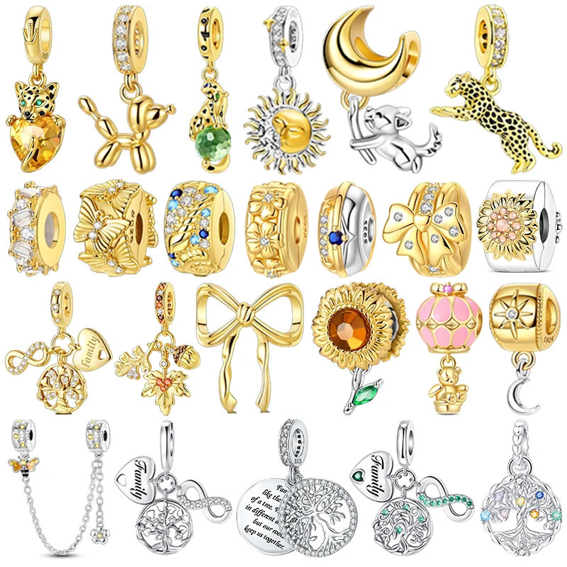 Gold Series DIY Charms Bead Original 925 Sterling Silver Inlaid Zirconium Sun Leopard Pendants Fit Bracelet Jewelry Gift Marking 250609