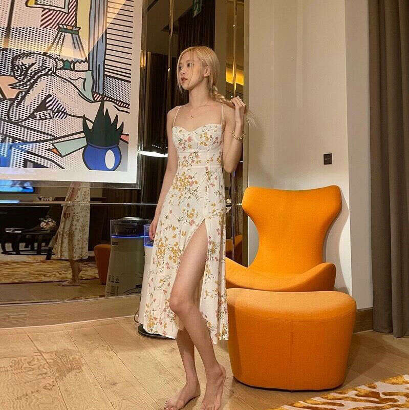 Dresses for Woman Elegant for A Wedding 221 # Summer New 2025 Floral Split Sexy Slim Mid-length Strap Dress French Style Womens Fashion