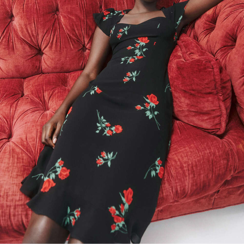 Goth Dresses for Woman Elegant for A Wedding 485 Summer New 2025 Printed Over-the-knee Square Neck Mid-length Slim Dress French Style Womens Fashion
