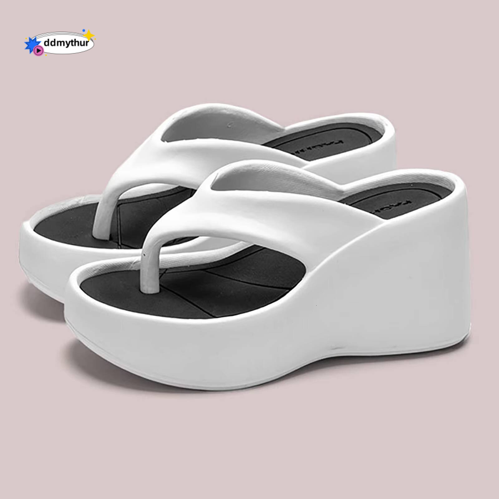 High Heeled Slippers For Thick Soled Flip Flops Summer Fashion Women Slipper Wedges Platform Slip-On White Female Footwear ddmythur