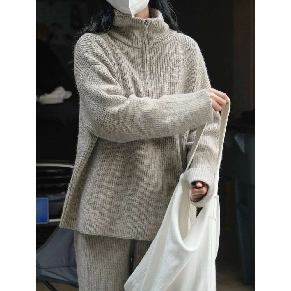 Women's High Neck Long Sleeve Casson Sweater Autumn Winter Casual Solid Color Fashionable Knitwear