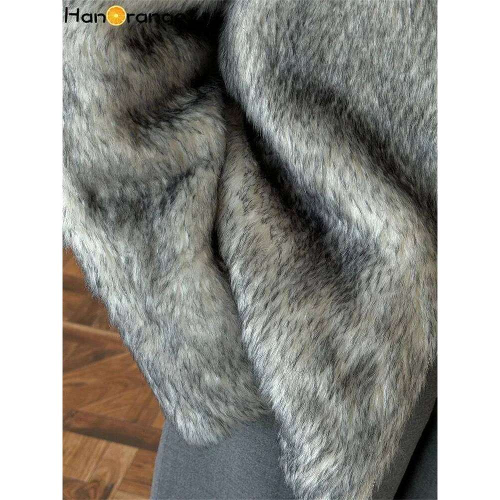 HanOrange 2024 Winter Retro Imitation Fur Eco Long Hair Parkas Women Fluffy Warm Comfortable Quilted Jacket Gray