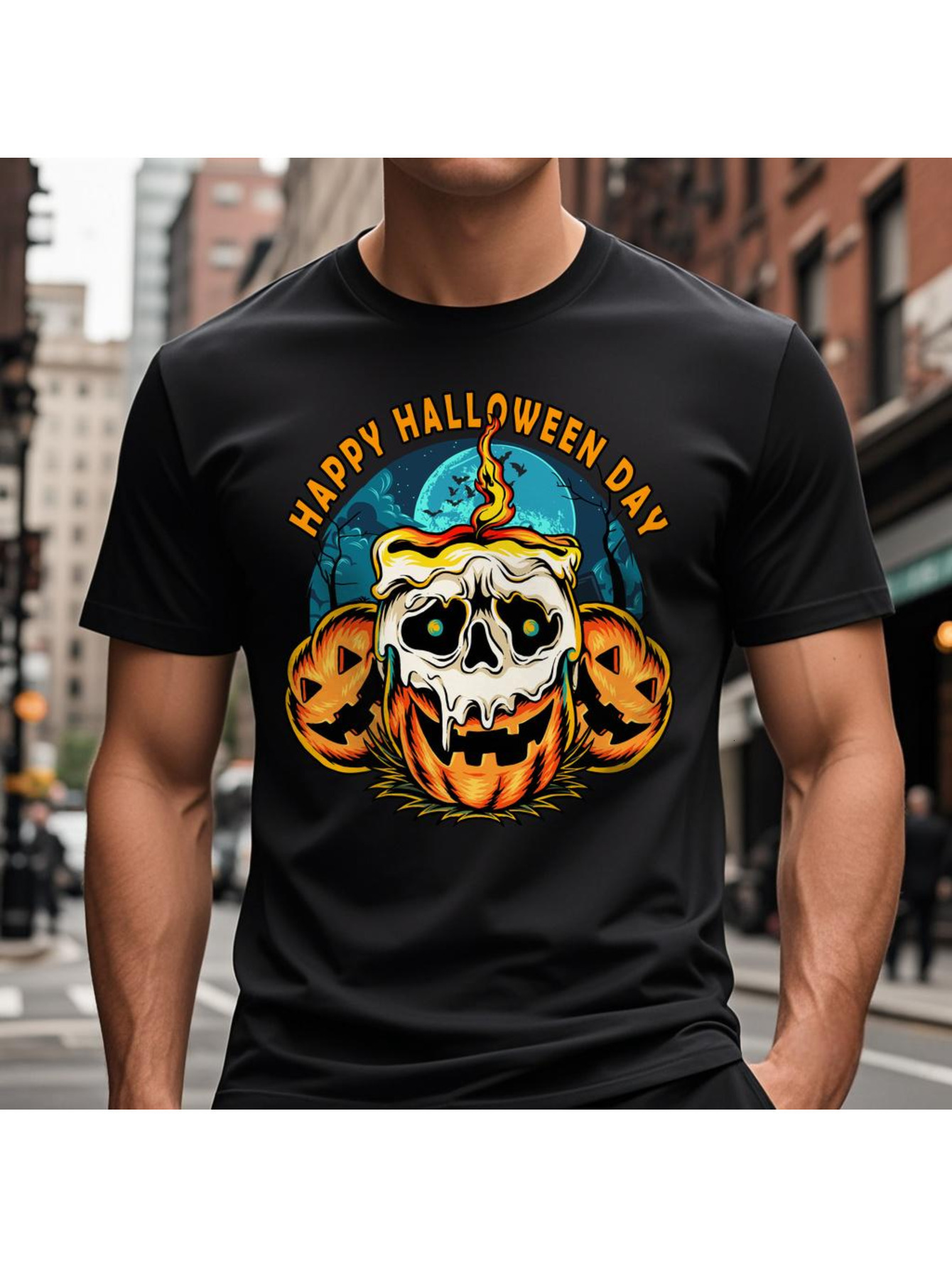 Dongdumaoyi Adult T Shirts Black 180G Skull Short Sleeve Round Collar Graphics Cotton S-3Xl Men White Halloween e76e