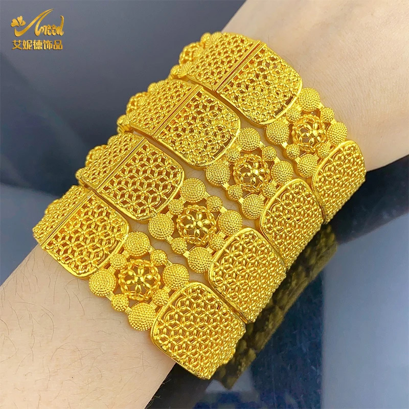 ANIID African Charm 24k Gold Plated Bangles For Women Arabic Bridal Dubai Indian Bracelet Nigerian Wedding Jewelry Party 250616