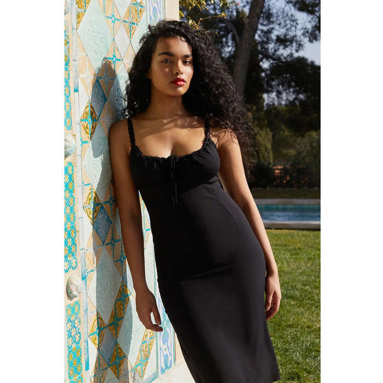 Dress Dresses Plus Size Womens Clothing Goth N671 # Summer 2025 Solid Color Square Neck Strap Tie Dress Slim Fit Sexy Slimming French Style Womens Fas